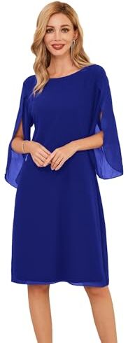 GRACE KARIN Abito Donna Elegante Bluse Scollo Tondo Abito Donna Chiffon per Primavera Estivo Zaffiro S