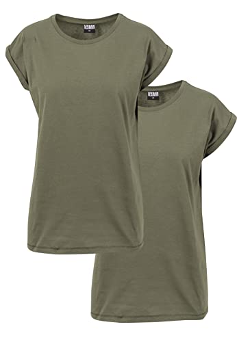 Urban Classics Ladies Extended Shoulder Tee 2-Pack, Maglietta Donna, Multicolore (Olive/Olive), XS
