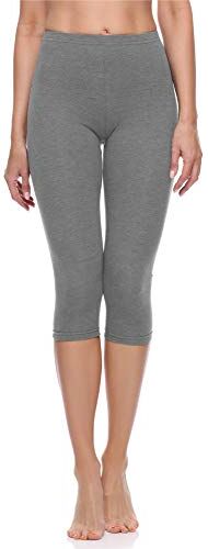 Merry Style Leggings Donna 3/4 Pantaloni Capri Morbidi e Confortevoli Leggins Donna in Cotone Traspirante Elastici e Delicati sulla Pelle Sensibile MS10-199 (Melange Medio,4XL)