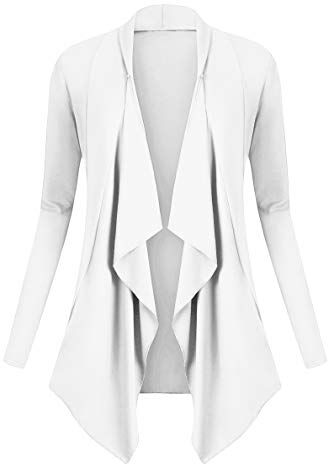 Urban GoCo Donna Cardigan Drappeggiato Aperto Davanti a Maniche Lunghe e Orlo Irregolare Giacca Top (S, Bianco)