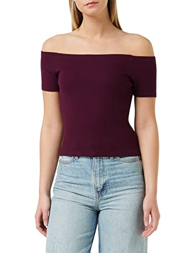 Urban Classics Ladies Off Shoulder Rib Tee, Maglietta a Maniche Corte Donna, Rosso (Redwine 02243), Small