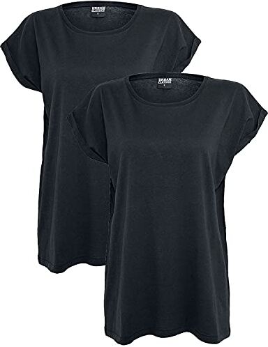 Urban Classics Set 2 T-Shirts da Donna con Corta, Maglietta a Maniche Arrotolate da Donna, Colore nero/nero, XS