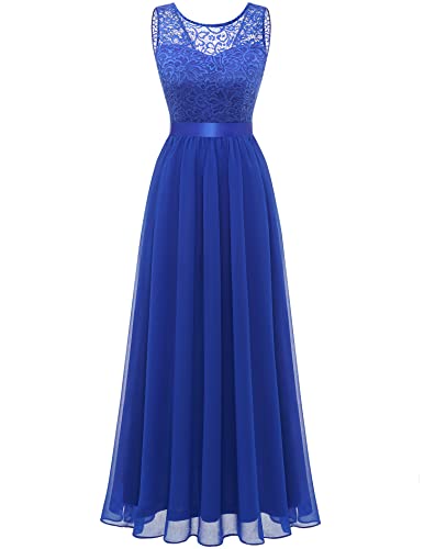 Berylove Ladies Evening Dress Elegante Cocktail Dress Lungo Damigella d'Onore Chiffon Lace Dress Wedding Party RoyalBlue