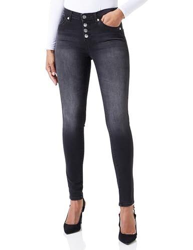 Only Onlblush MW Fly But Skinny Ext DNM Jeans Fit, Nero, XS x 30L Donna