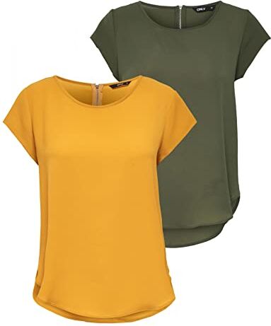 Only Onlvic S/S Solid Top Noos Wvn Maglietta da Donna, Giallo/Verde (1 Giallo Oro/1 calamata), 38