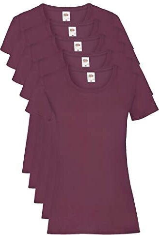 Fruit of the Loom Valueweight 5 Pack, T-Shirt Donna, Rosso (Burgundy 41), XS