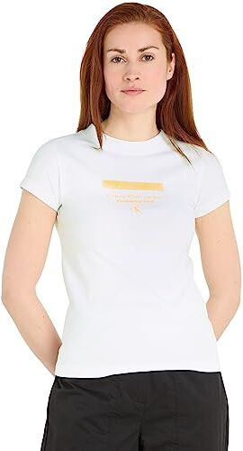 Calvin Klein STRIPE LOGO MODERN STRAIGHT TEE, Donna, Bright White, S