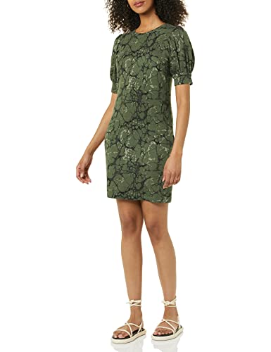 Amazon Essentials Vestito con Maniche Corte a Sbuffo e vestibilità Comoda in Spugna Supermorbido (in precedenza Daily Ritual) Donna, Verde Oliva Marmo, S