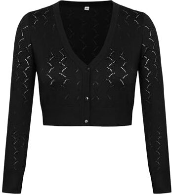 Irevial Cardigan in Maglia Donna Bolero Elegante Chiusura a Bottoni Top Corta Casual Scollo a V Primavera Autunno Nero