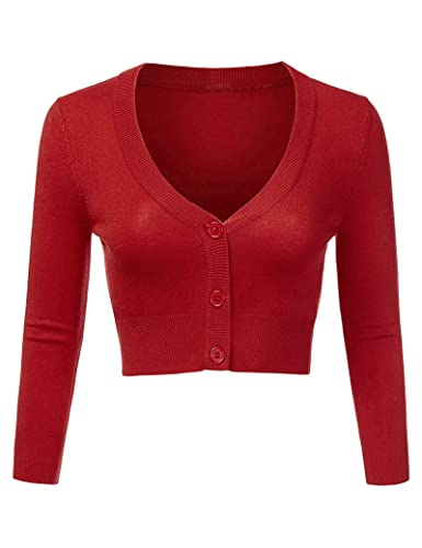 Irevial Cardigan Lavorato a Maglia Donna Corto Coprispalle Chiusura Bolero a Bottoni Casual Rosso M