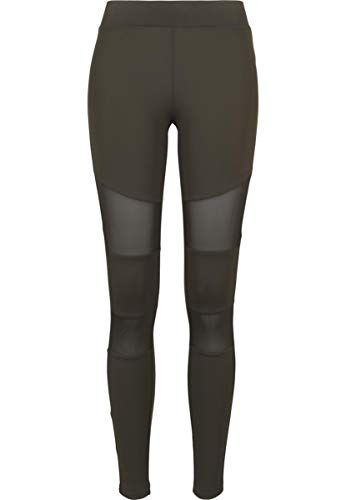 Urban Classics Leggings, Sportivi a Vita Alta con Inserti Mesh Elasticizzati con Vestibilità Regolare e Gamba Affusolata, da Donna, Verde (Khaki), XS