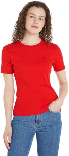 Tommy Hilfiger New Slim Cody C-NK SS  Top in Maglia a Maniche Corte, Rosso (Fierce Red), XXS Donna