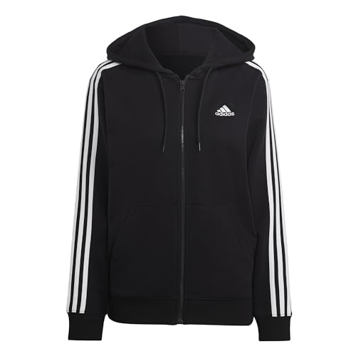 Adidas Top da Donna con Cappuccio, Nero/Bianco, S Corto