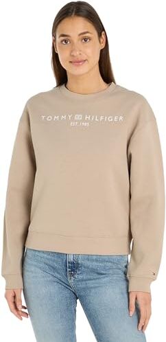 Tommy Hilfiger MDRN Reg Corp Logo C-NK SWTSHRT  Felpe, Beige (Beige), S Donna