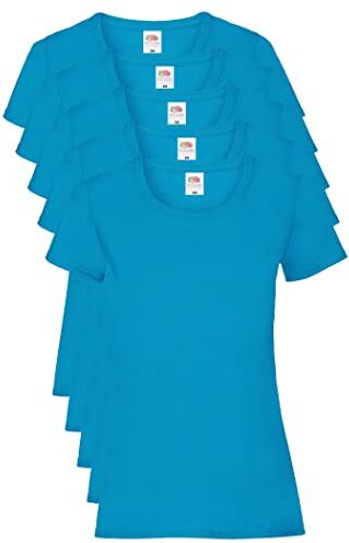 Fruit of the Loom Valueweight 5 Pack, T-Shirt Donna, Blu (Azure Blue ZU), XS