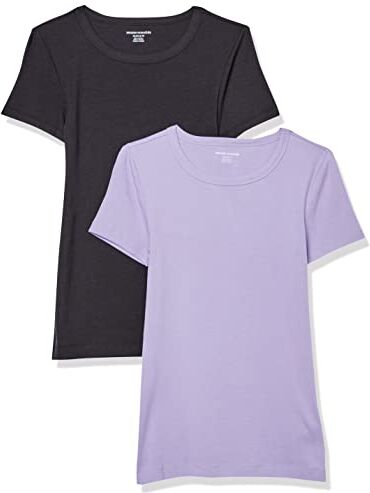 Amazon Essentials T-Shirt Girocollo a Maniche Corte Slim Donna, Pacco da 2, Nero/Lavanda, XL