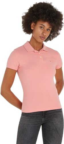 Tommy Jeans Maglietta Polo Maniche Corte Donna Tjw Slim Essential Polo Ss Slim Fit, Rosa (Tickled Pink), XL