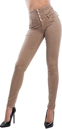 Toocool Jeans Donna Pantaloni Skinny Vita Alta Sigaretta Colorati Elastici Nuovi M5342 [XS,Beige Scuro]