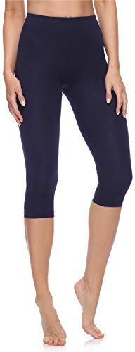 Merry Style Leggings Donna 3/4 Pantaloni Capri Morbidi e Confortevoli Leggins Donna in Cotone Traspirante Elastici e Delicati sulla Pelle Sensibile MS10-199 (Navy Blu, 3XL)