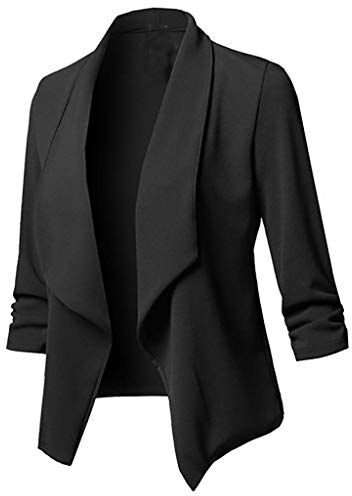 KaloryWee Sale Clearance Outwear KaloryWee Plus Size Blazers Giacca da donna elasticizzata a 3/4 corta con risvolto nero Nero UK 12