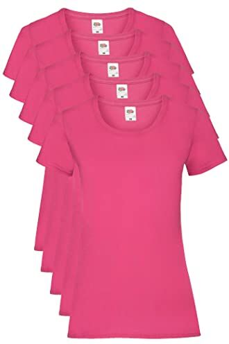 Fruit of the Loom Valueweight 5 Pack, T-Shirt Donna, Rosa (Fuchsia 57), L