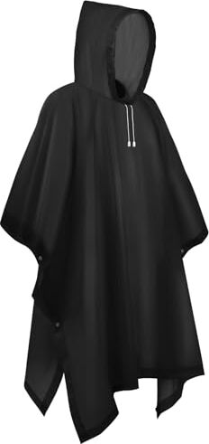 flintronic 1 Pezzi Poncho, EVA Poncho Impermeabile Riutilizzabile, Impermeabile Portatile con Cappuccio per Adulto, Poncho Antipioggia per Uomo e Donna, per Campeggio, Escursionismo (Nero)