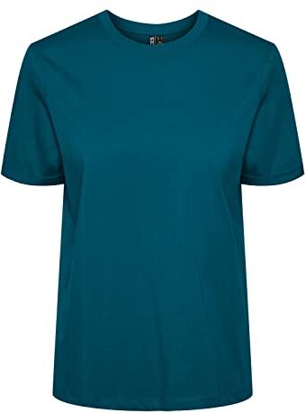 PIECES Pcria SS Fold Up Solid Tee Noos BC T-Shirt, Laguna Profonda, XS Donna