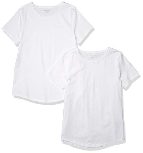 Amazon Essentials T-Shirt Girocollo A Maniche Corte 100% Cotone con vestibilità Classica (Taglie Forti Disponibili) Donna, Pacco da 2, Bianco, XL