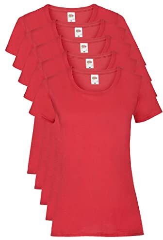 Fruit of the Loom Valueweight 5 Pack, T-Shirt Donna, Rosso (Red 40), XXL