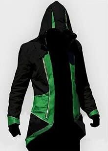 XINYIYI Adulto Uomo Donna Assassins Creed Costume Cosplay Uomo Con Cappuccio Cappotti Outwear Costume Edward Assassins Creed Costume Di Halloween M Nero Verde