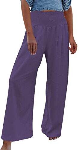 KEERADS Pantaloni neri a vita alta Pantaloni alti gamba pantaloni di colore larghi sciolti donne forti pantaloni casual da donna Leggings luminosi (A-Purple, M)