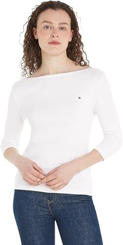 Tommy Hilfiger New Cody Slim Boat-NK 3/4SLV  Top in Maglia a Maniche Corte, Bianco (Ecru), S Donna