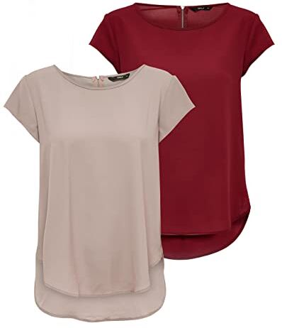 Only Onlvic S/S Solid Top Noos Wvn Maglietta da Donna, Rosa/Rosso (1 Malva Pallido/1 Merlot), 44