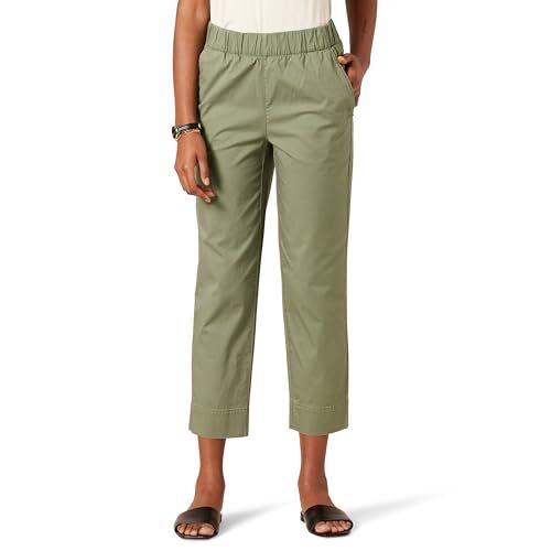 Amazon Essentials Pantaloni Pull-on alla Caviglia a Vita Media in Cotone Elasticizzato dalla vestibilità Comoda Donna, Verde Oliva Chiaro, L