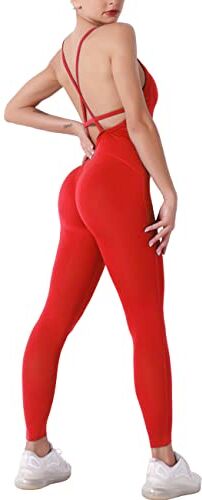 STARBILD Tuta Sportiva Donna AntiCellulite Push Up Sexy Senza Maniche 2 Pezzi Reggiseno Leggins Lunghi Jumpsuit Abbigliamento Ginnastica Yoga Bodysuits, M4180-Rosso M