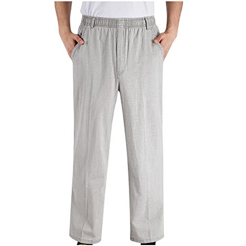 HAOLEI Pantaloni Sportivi Cargo in Tinta Unita e Lino Classico da Uomo Pantaloni Moda Spiaggia Larghi Pantaloni Estivi Taglie Forti Coulisse Pantaloni Tuta Eleganti Elasticizzati Pantaloni Lino con Tasche