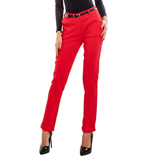 Toocool Pantaloni Donna Classici Eleganti Tasche Vita Bassa Cintura AS-28251 [XL,Rosso]