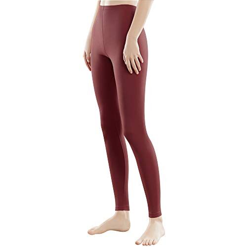 Libella Donne Lungo Leggings colorato Pantaloni con Vita Alta vestibilità Slim Atletico in Cotone 4108 Vino Rosso M