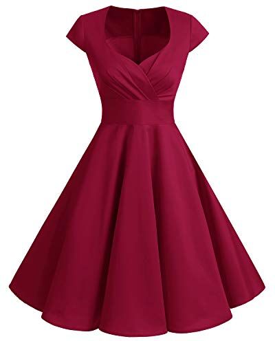 Bbonlinedress Women's Vintage 1950s cap Sleeve Rockabilly Cocktail Dress Multi-Colored Dark Red 3XL