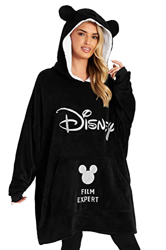 Disney Felpa Donna con Cappuccio, Oversize Blanket Hoodie Calda di Pile Minnie e Mickey (Nero)