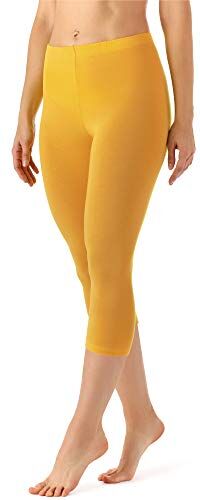 Merry Style Leggings 3/4 Pantaloni Capri Donna  (Giallo, XXL)