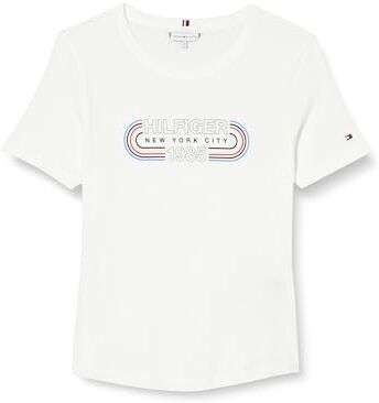 Tommy Hilfiger Slim Track Hilfiger C-NK SS  Top in Maglia a Maniche Corte, Bianco (Ecru), S Donna