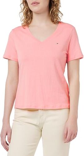 Tommy Jeans TJW Slim Soft V Neck Tee  Top in Maglia a Maniche Corte, Rosa (Ballet Pink), L Donna