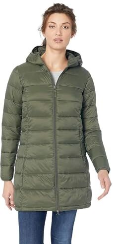 Amazon Essentials Cappotto di Piumino Leggero Impermeabile con Cappuccio (Taglie Forti Disponibili) Donna, Verde Oliva, S