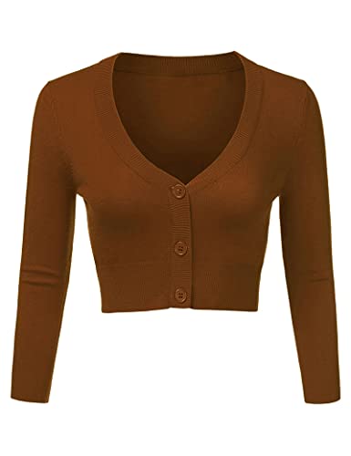 Irevial Shrug Donna Cardigan Lavorato a Maglia Bolero Elegante Coprispalle Scollo a V a Bottoni Autunno Caramello XXL