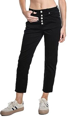 Sexy Woman Pantalone Donna in Cotone Elasticizzato con Bottoni Particolari (cod. H345) (Nero, L)