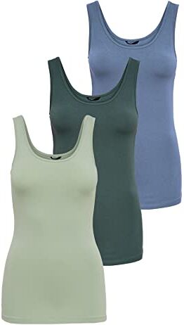 Only Onllive Love Tank Noos, Verde/Blu (1 X Desert Sage/1 X Balsamo Green/1 X China Blue), XS