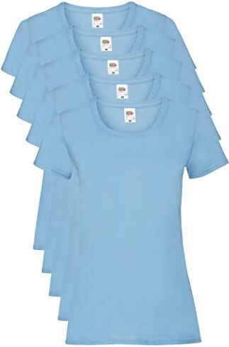 Fruit of the Loom Valueweight 5 Pack, T-Shirt Donna, Blu (Sky Blue YT), XS