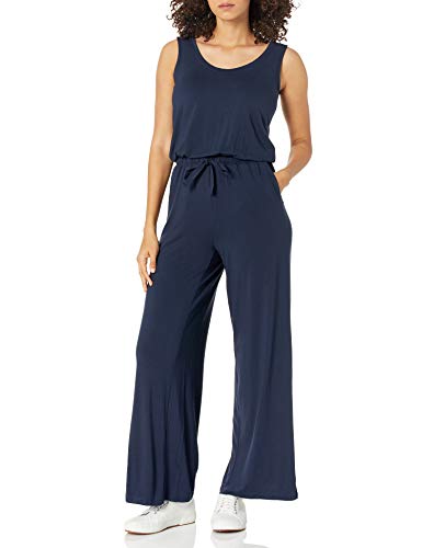 Amazon Essentials Tuta Jumpsuit con Fondo Ampio e Scollo Rotondo Smanicata Donna, Blu Marino, XXL