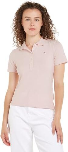 Tommy Hilfiger 1985 Slim Pique Polo SS  Maniche Corte, Rosa (Whimsy Pink), S Donna